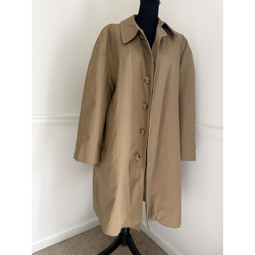 London Fog Mens Tan Full Length Trench‎ Coat Removable Fur Liner Size L/ 44 REG